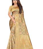 Beige woven art silk saree with blouse