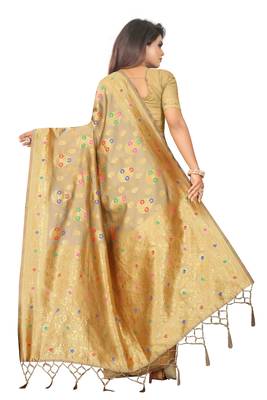 Beige woven art silk saree with blouse 3