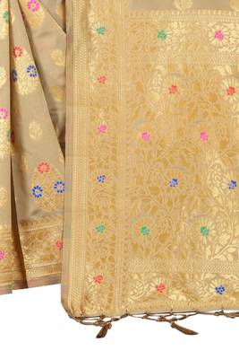 Beige woven art silk saree with blouse 4