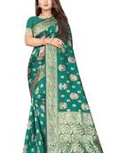 Green woven art silk saree with blouse
