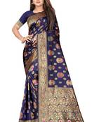 Navy blue woven art silk saree with blouse