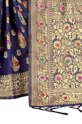 Navy blue woven art silk saree with blouse 4