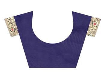Navy blue woven art silk saree with blouse 5