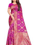 Pink woven art silk saree with blouse