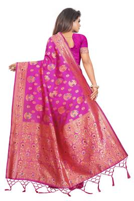 Pink woven art silk saree with blouse 3