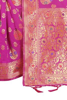 Pink woven art silk saree with blouse 4