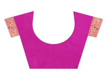 Pink woven art silk saree with blouse 5