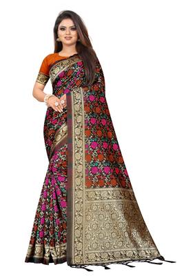 Brown woven art silk saree with blouse 1