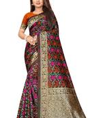 Brown woven art silk saree with blouse