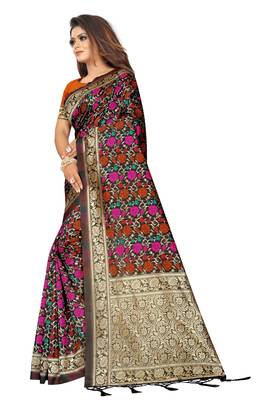 Brown woven art silk saree with blouse 2