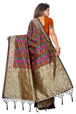 Brown woven art silk saree with blouse 3