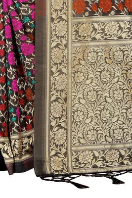 Brown woven art silk saree with blouse 4