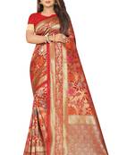 Red woven art silk saree with blouse