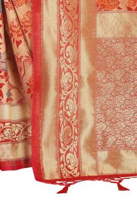 Red woven art silk saree with blouse 4