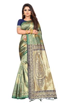Navy blue woven art silk saree with blouse 1
