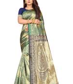 Navy blue woven art silk saree with blouse