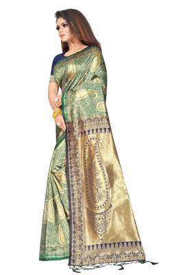 Navy blue woven art silk saree with blouse 2