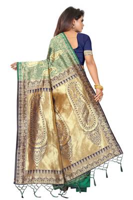 Navy blue woven art silk saree with blouse 3