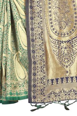 Navy blue woven art silk saree with blouse 4