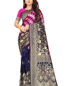 Navy blue woven art silk saree with blouse