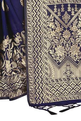 Navy blue woven art silk saree with blouse 4