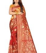Orange woven art silk saree with blouse