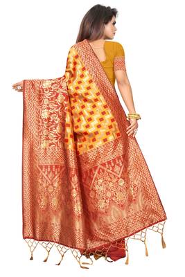 Orange woven art silk saree with blouse 3