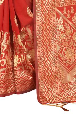 Orange woven art silk saree with blouse 4