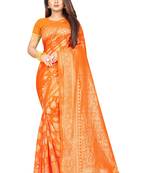 Yellow woven art silk saree with blouse