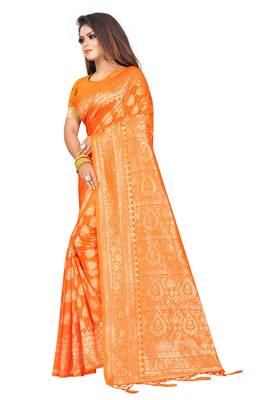 Yellow woven art silk saree with blouse 2