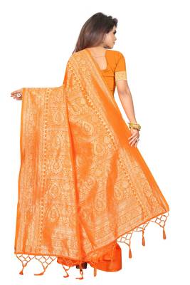 Yellow woven art silk saree with blouse 3