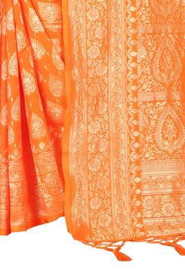 Yellow woven art silk saree with blouse 4