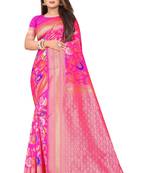 Pink woven art silk saree with blouse