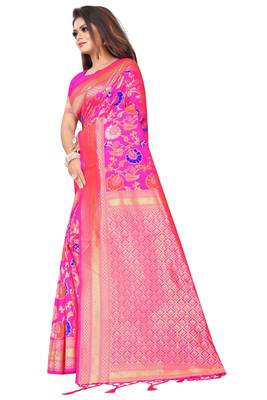 Pink woven art silk saree with blouse 2