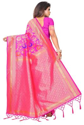 Pink woven art silk saree with blouse 3