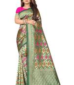 Green woven art silk saree with blouse