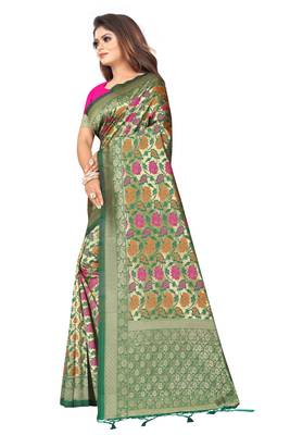 Green woven art silk saree with blouse 2