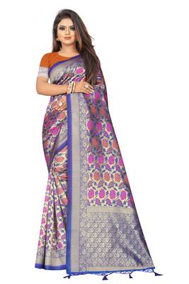 Violet woven art silk saree with blouse 1
