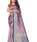 Violet woven art silk saree with blouse