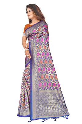 Violet woven art silk saree with blouse 2