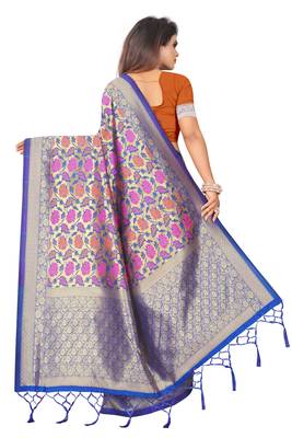 Violet woven art silk saree with blouse 3