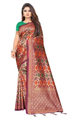 Wine woven art silk saree with blouse 1