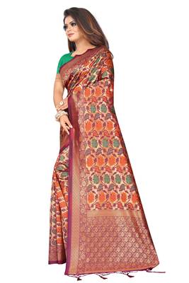 Wine woven art silk saree with blouse 2