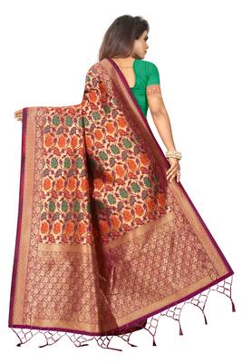 Wine woven art silk saree with blouse 3