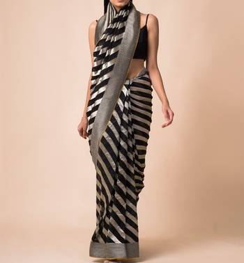 Black Pure Chiffon Banarasi Silk Saree 1
