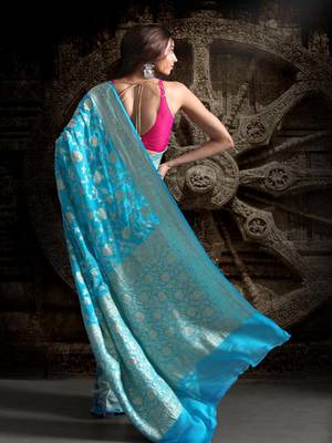 Sky Blue Pure Chiffon Banarasi Silk Saree 4