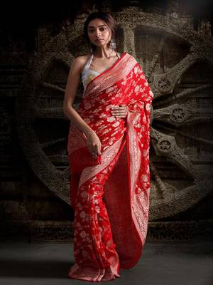 Red Pure Chiffon Banarasi Silk Saree 1