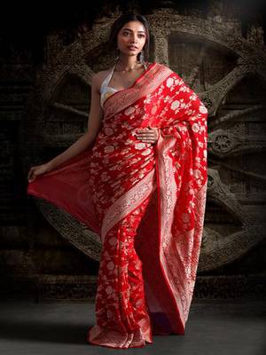 Red Pure Chiffon Banarasi Silk Saree 2