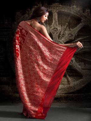 Red Pure Chiffon Banarasi Silk Saree 3