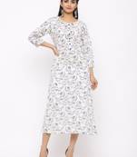 Women's  white Cotton Floral Printed A-line Kurta